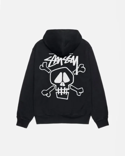 Stussy Skull & Bones Black Hoodie Pigment Dyed
